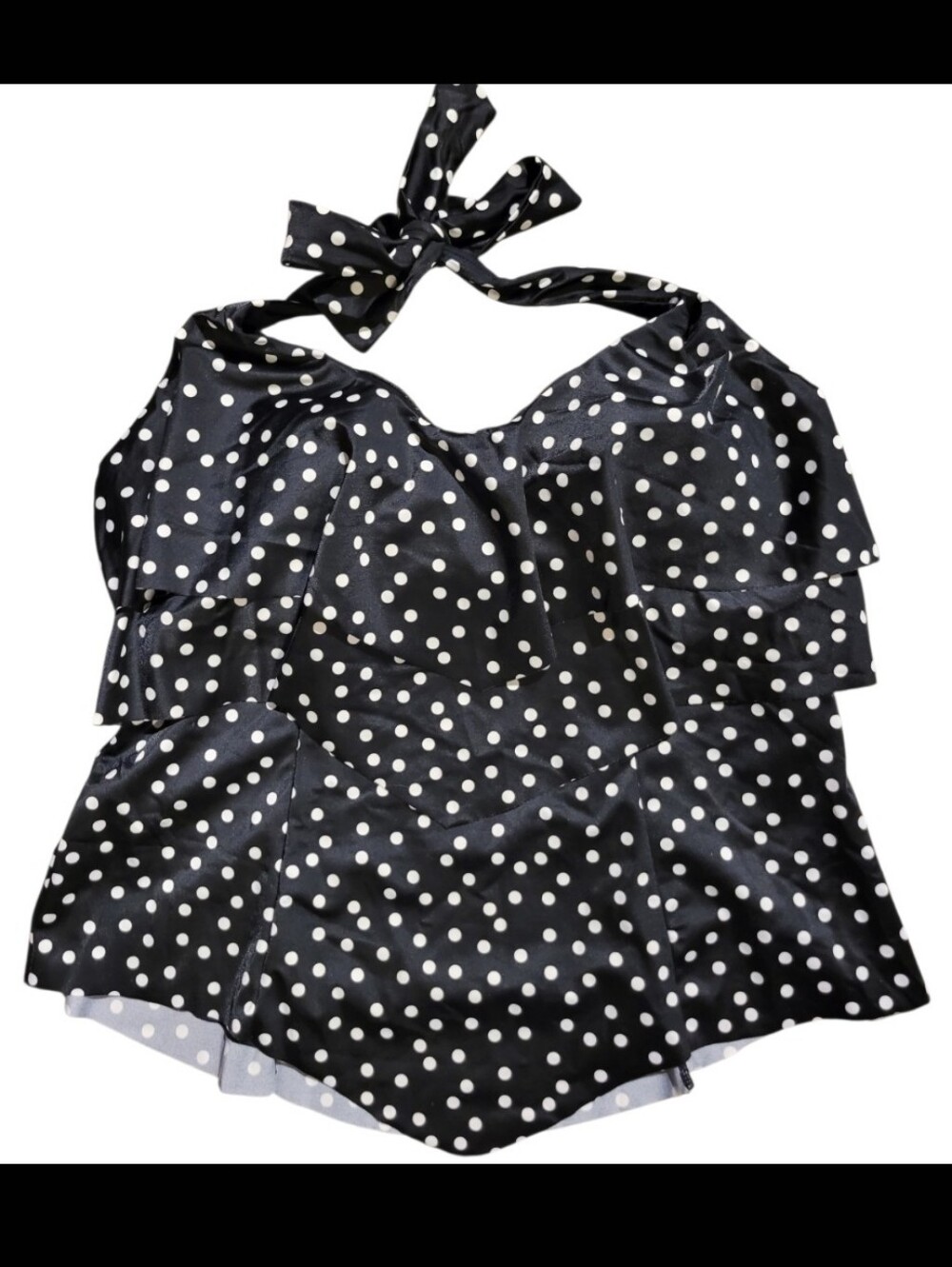 Eco Swim Halter Tankini Swimsuit Top Basque (V) Cut Waist Black White Polka SZ 8